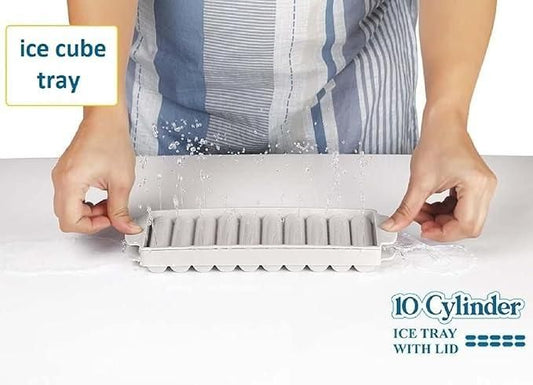 10 Cylinder Ice Cube Tray with Lid (Pack of 2)